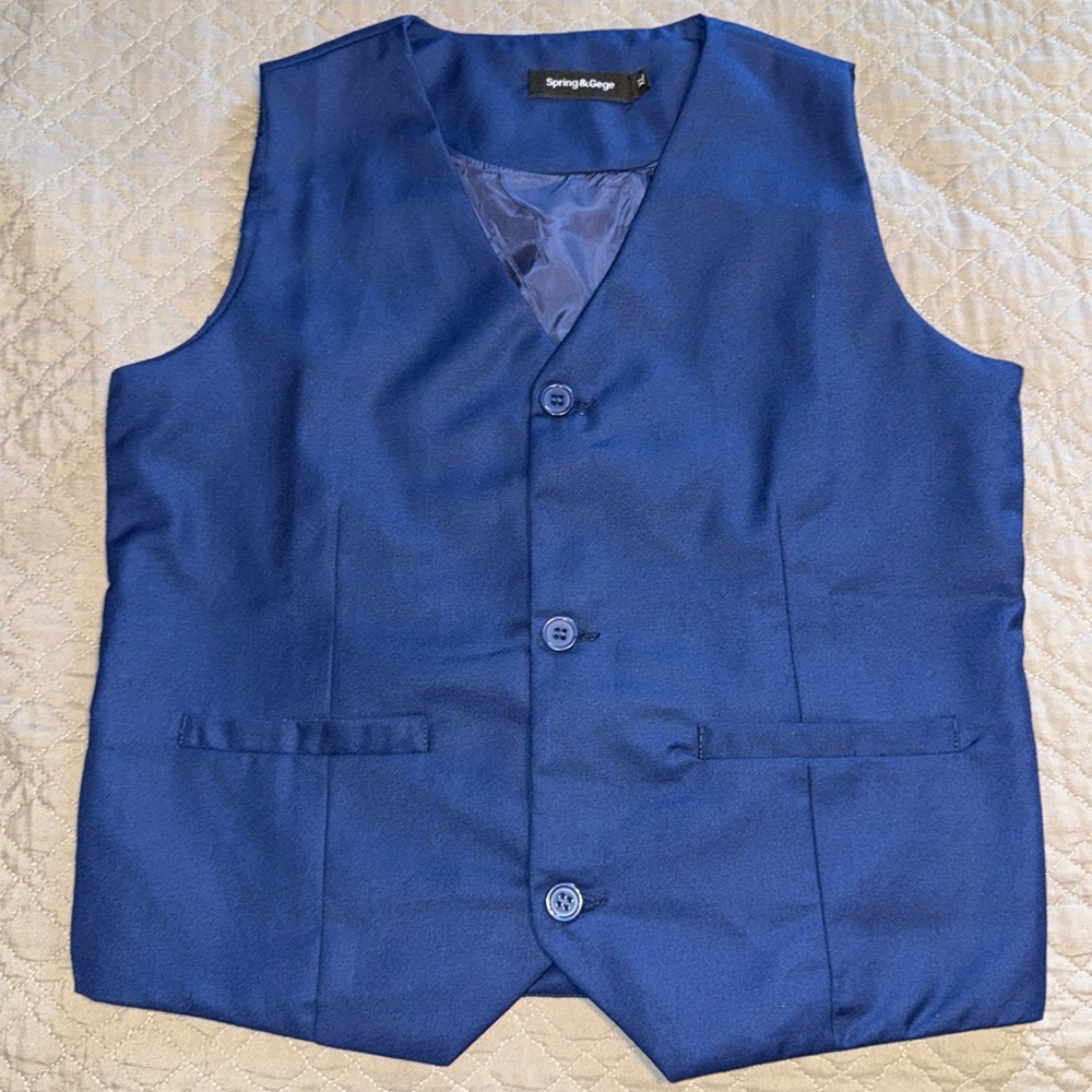 Spring & Gege Kid Boy Youth Formal Navy Blue Vest with 2 Front Pockets